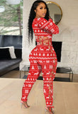 Christmas Print Long Sleeve Hollow Out