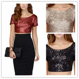Toloer Sequin Top Ebay Sexy Back Crop Top Women's T-Shirt Short