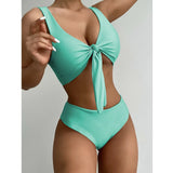Waist Bikini Set 2021 New Sexy Bow-Knot Swimwear Women Swimsuit Female Solid Color Bikini Bather Bathing Suit Beachwear