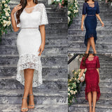 Solid Color Lace Mid-Sleeve Packed Evening Women's