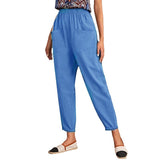 Four-Season Cotton Nine-Point Trousers Loose Waist Slacks Slant Pocket Trousers