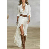 Women's Dress 2025 New French Retro V Collar Folds Loosely Open Temperament Long-Sleeved