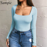 Sexy Long Sleeve Bodysuit Casual Elastic Body Women Autumn Bodysuit White Black Yellow Red Summer Romper Womens