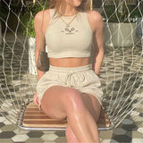 Casual Summer 2021 Tracksuit Women Shorts Set Skinny Print Tops And Mini Biker Shorts Two Piece Set Louge Wear