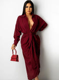 Elegant Button Open With Belt Long Sleeve Long