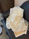 Chinese Style Embroidery 2024 Summer New Collar Vest Girls Summer Lace Spliced Vest-Outfit