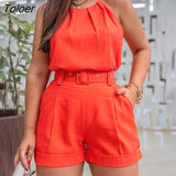 Women's 2 Two Pieces Set Woman's Shorts Tracksuit Sexy Sleeveless Fashion New Solid Crop Top And Short Sets Womens