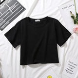 Summer Short Sleeve T Shirts Women Cotton Solid T-shirt O Neck High Waist Crop Top Tee Female Casual Loose T