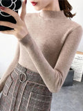 Neck Women Sweater Vintage Basic Solid Knitted Tops Casual Slim Pullover Autumn Winter Korean Tops Simple Chic Jumpers-Outfit