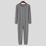 Men Pajamas Jumpsuit Homewear Solid Color Long Sleeve Comfortable Button Leisure Sleepwear Men Rompers Nightwear