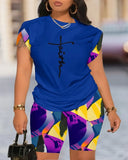 Summer New Women's Temperament Digital Printing Round-Neck Short-Sleeved