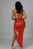 Sexy Halter Sleeveless Solid Metallic Pleated Asymmetrical Club