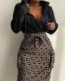 Women's Autumn And Winter New Long-Sleeved Commuting Girded V-Neck