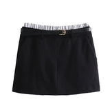 New Spring Style Spliced Flat-Angle Trousers, Waist Belt And Skirt Pants 8372032-Outfit