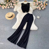 Suit Women Feel Low-Neck Short Top With High-Waisted Flared Trousers Fashion Two