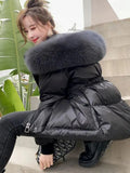 2022 Korea Fashion Cotton Padded Jacket Parka Big Fur Collar Winter Down Jacket Women Thick Warm Parkas Female
