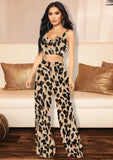 Printed Strap Crop Top and High Waist Wide Pants Two Piece