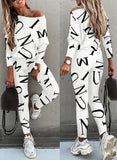 Letter Print Casual Shirt and Pants 2pc