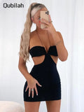 Graduation party Summer Dress Solid Color Backless Hollow Out Halter Neck 2022 New Sleeveless Mini Skirts Party Club Bodycon Dress Women
