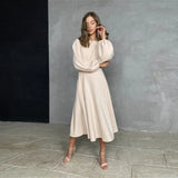 Graduation party Backless Lantern Sleeve Party Dress Woman Sexy O-Neck High Waist A-Line Dresses For Women 2022 Elegant