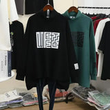 Printed Loose Midi T-shirt Women's Clothing Casual Long Sleeve Korean Spliced Autumn Winter Half High Collar Pullovers