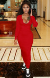 Ribbed Sexy Long Bodycon Dress with Full