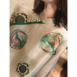 A New Retro National Style Imitation Silk Printing Pearl Button Slanted Chinese-Style Trimmed Blouse In Summer-Outfit
