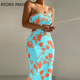 Women Elegant Midriff All Over Print One Shoulder Spaghetti Strap Knitting Party Sexy Dress-Outfit