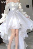 Spring Elegant White Off Shoulder Fairy Dress Chic Princess Puff Dress Mesh Puff Dress robes du soir vestidos de