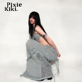 Distressed Knitted Sweater Dress Trashy Y2k Summer Outfits Two Piece Set Woman Fringe Long Skirt and Top