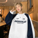 hiphop men red sweatshirt round neck racing suit spring and autumn trendy brand goth oversize top-Outfit