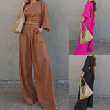 Toloer 2024 Spring And Autumn New Women Fashion Temperament Solid Color Diagonal Collar Jacket Waist Two Trousers-Outfit