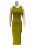 Women's Commuting Pits Long Dress Sleeveless Round Collar High-Waisted Ass