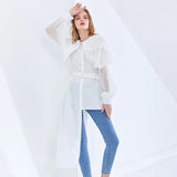 Asymmetrical Patchwork Ruffle Shirt For Women O Neck Long Sleeve Irregular Hem Casual Shirts Female Fashion