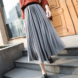 Skirt Women Winter Vintage High Waist Velvet Black Skirt Ladies 2020 Long Silver Maxi Elascity Casual Party
