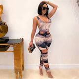 Personality Dollar Print Sexy Backless Two Piece
