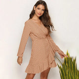 Summer Chiffon Dress Women Print Dot Boho Beach Dresses Casual Ruffle Long Sleeve A-line Mini Party Dress