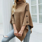 Turtleneck Vintage Cape Long Sweater Women Bat Sleeve Autumn Winter Button Tops Jumper Holiday Pullover Sweaters