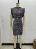 Women's Beads Dress Dress Sleeveless Party With Cushioned Shoulder Mini Dress