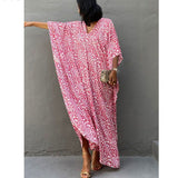 Women's Dress Fashion Beach Vacation Leopard Printed Robe Summer New Casual Elegant Loose V-Neck Split Floor-length