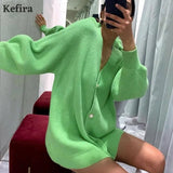 2021 V Neck Oversize Cardigan Women's Sweater Autumn Winter Knitted Long Sleeve Heart Button Loose Casual Jumper