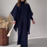 2025 New Solid Color Retro Base Knitted Bat Shirt Shawl Three Sets Of