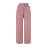 Women's Y2K Retro Aesthetic Wide Leg Drawstring Thin Pants Summer Casual Elastic Plaid Loose Trousers with Pockets-Outfit
