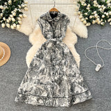 New Women's High-End Elegant Dress Women's Collar Sleeveless Single Buckle Ink Painting Long