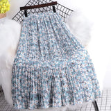 Summer Chiffon Beach Boho Maxi Women Skirt High Waist Floral Print Vintage Holiday Ruched Long Fashion Skirts
