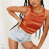 Knit Tank Tops Women Sleeveless Y2K Crop T Shirts Casual Summer Off Shoulder Top Tie Dye Cute T-Shirts O Neck Vintage