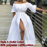 Off Shoulder Maxi Dress Celmia Women Lantern Sleeve Casual Loose Split Sundress Summer Buttons Party