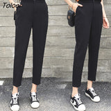 Pants Women Spring Ankle-length Button-fly Straight Black Office Ladies Elegant Fashion Drape All-match Female Chic