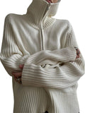 Autumn Winter Casual Zipper Y2K Fairy Cardigan Women Turtleneck Long Sleeve Oversized Knitted Basic Loose Sweate-Outfit
