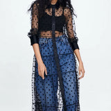 Autumn Women Mesh Sheer Maxi Dress See-through Party Club wear Dot Lovely Office Ladies Dress New-Outfit